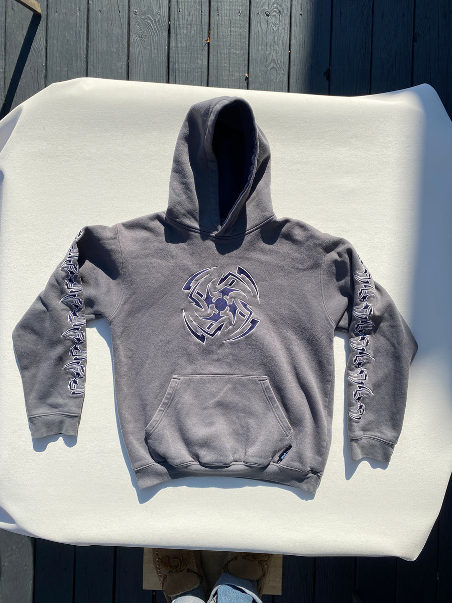 Sweat à Capuche Vintage Silver Point - Taille S, Gris, Broderie Tribale Y2K