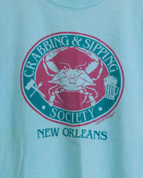 Vintage 1990s New Orleans Crabbing & Sipping Society Single Stitch Made in USA T-Shirt (Large)