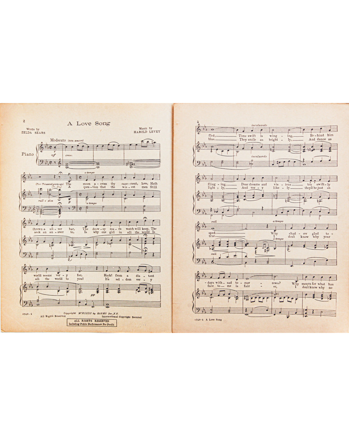 1923 A Love Song - Vintage Sheet Music
