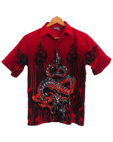 Vintage Y2k 2000s Authentic Shaolin Dragon Short Sleeve Button Up Shirt (Kids Medium 10-12)