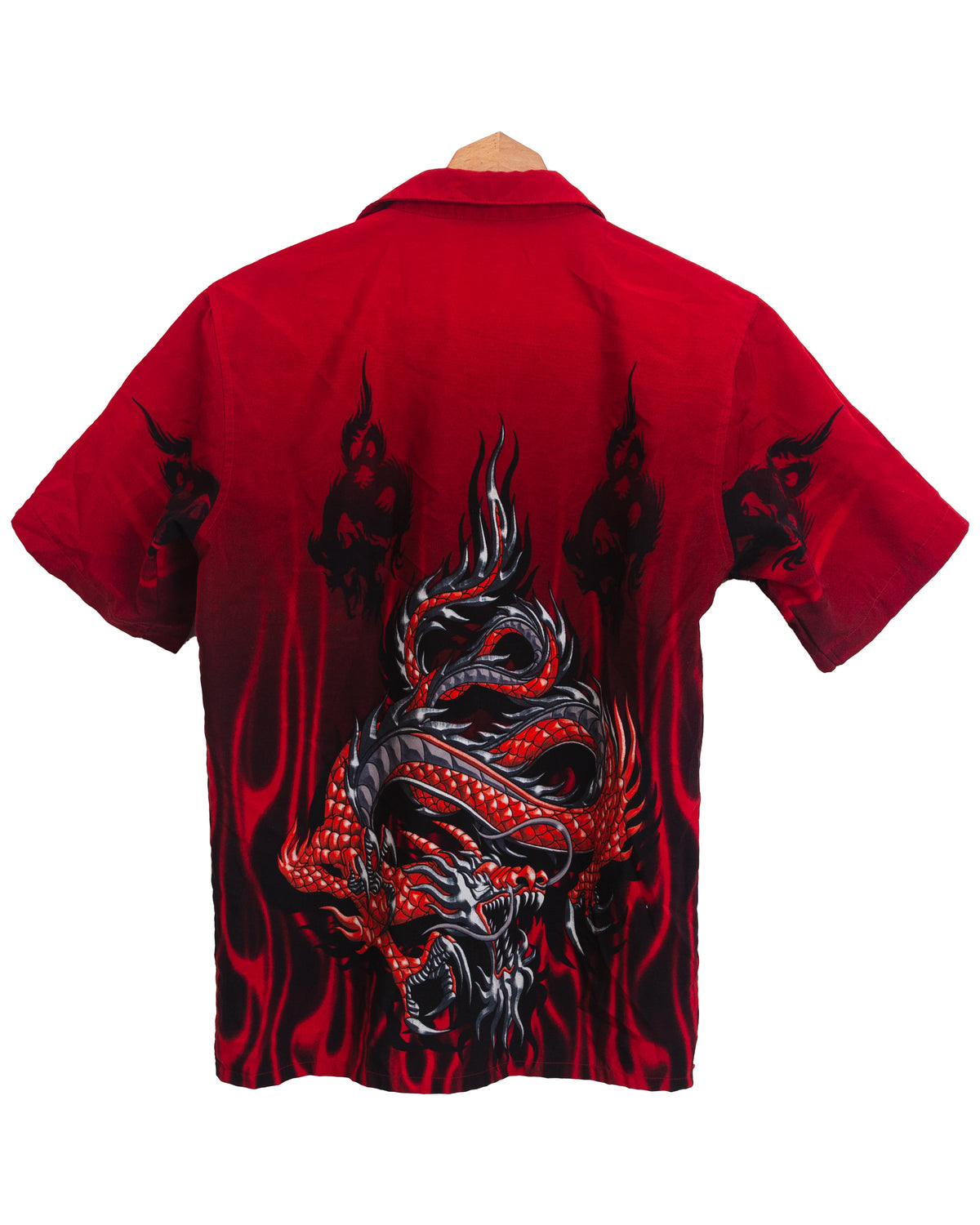 Vintage Y2k 2000s Authentic Shaolin Dragon Short Sleeve Button Up Shirt (Kids Medium 10-12)
