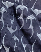 Vintage Y2k 2000s Odo Black Silk Flame Tribal Short Sleeve Button Up Shirt (Large)