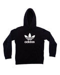 2000s Thrashed Black Adidas Trefoil Hooded Sweatshirt (Small)