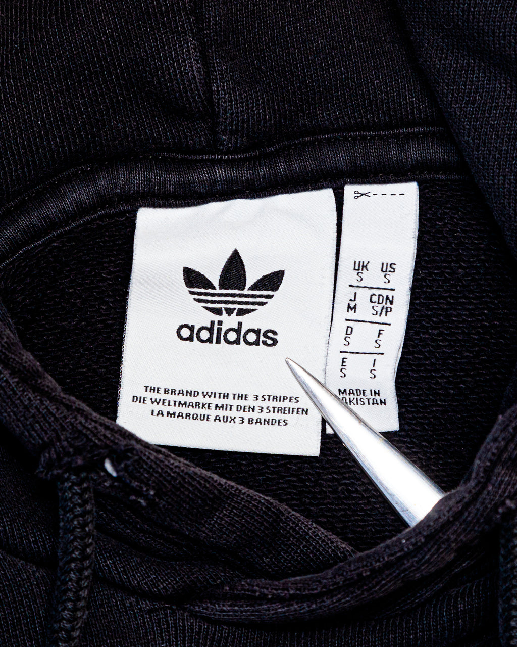 2000s Thrashed Black Adidas Trefoil Hooded Sweatshirt (Small)