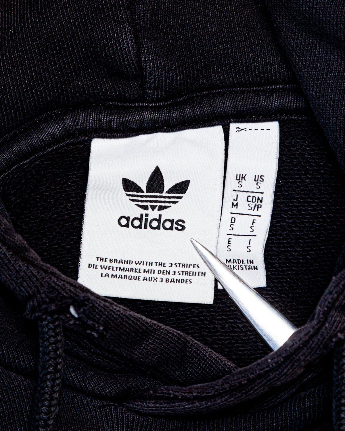 2000s Thrashed Black Adidas Trefoil Hooded Sweatshirt (Small)