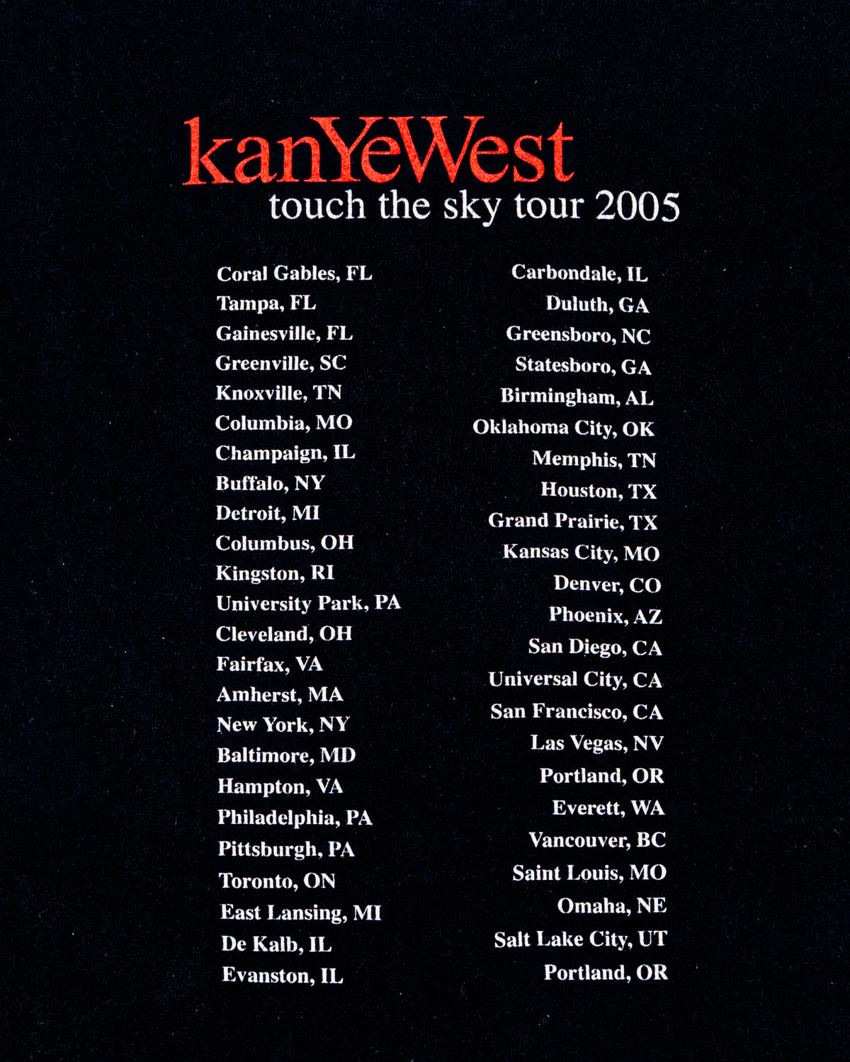 2005 Kanye West Touch The Sky Tour Late Registration T-Shirt