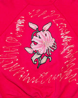 1990s Vintage Handmade Floral Glitter Puff Paint Flower Pink Tultex Sweatshirt