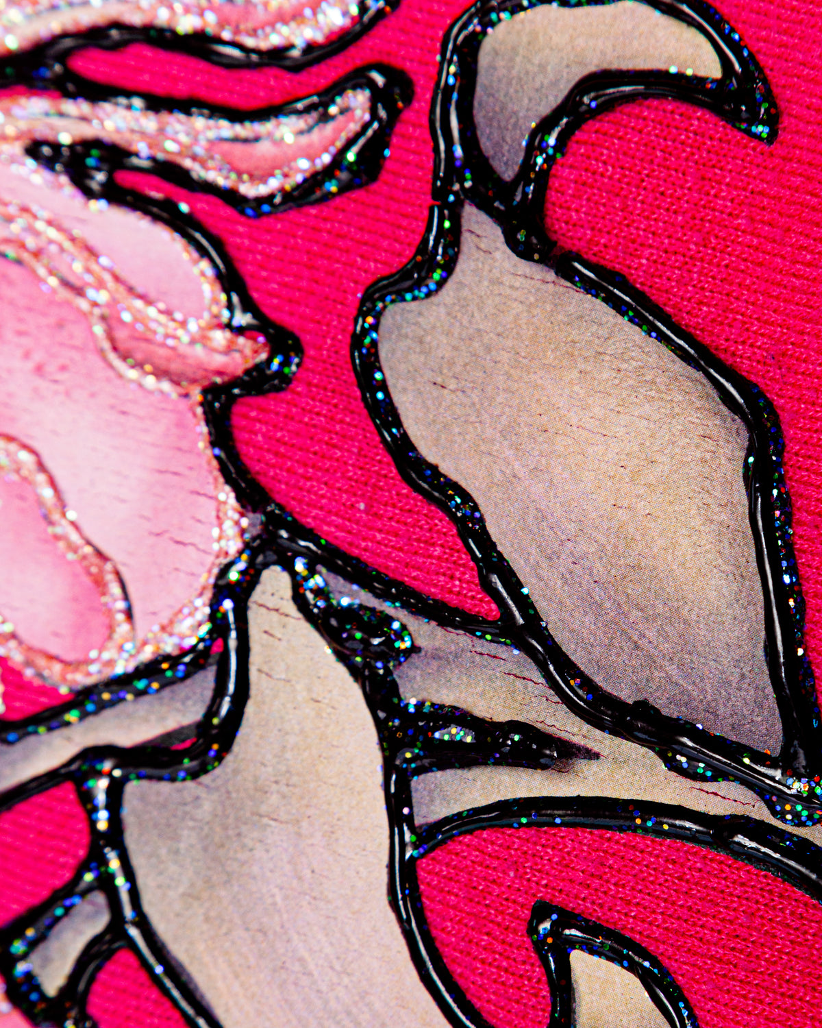 1990s Vintage Handmade Floral Glitter Puff Paint Flower Pink Tultex Sweatshirt