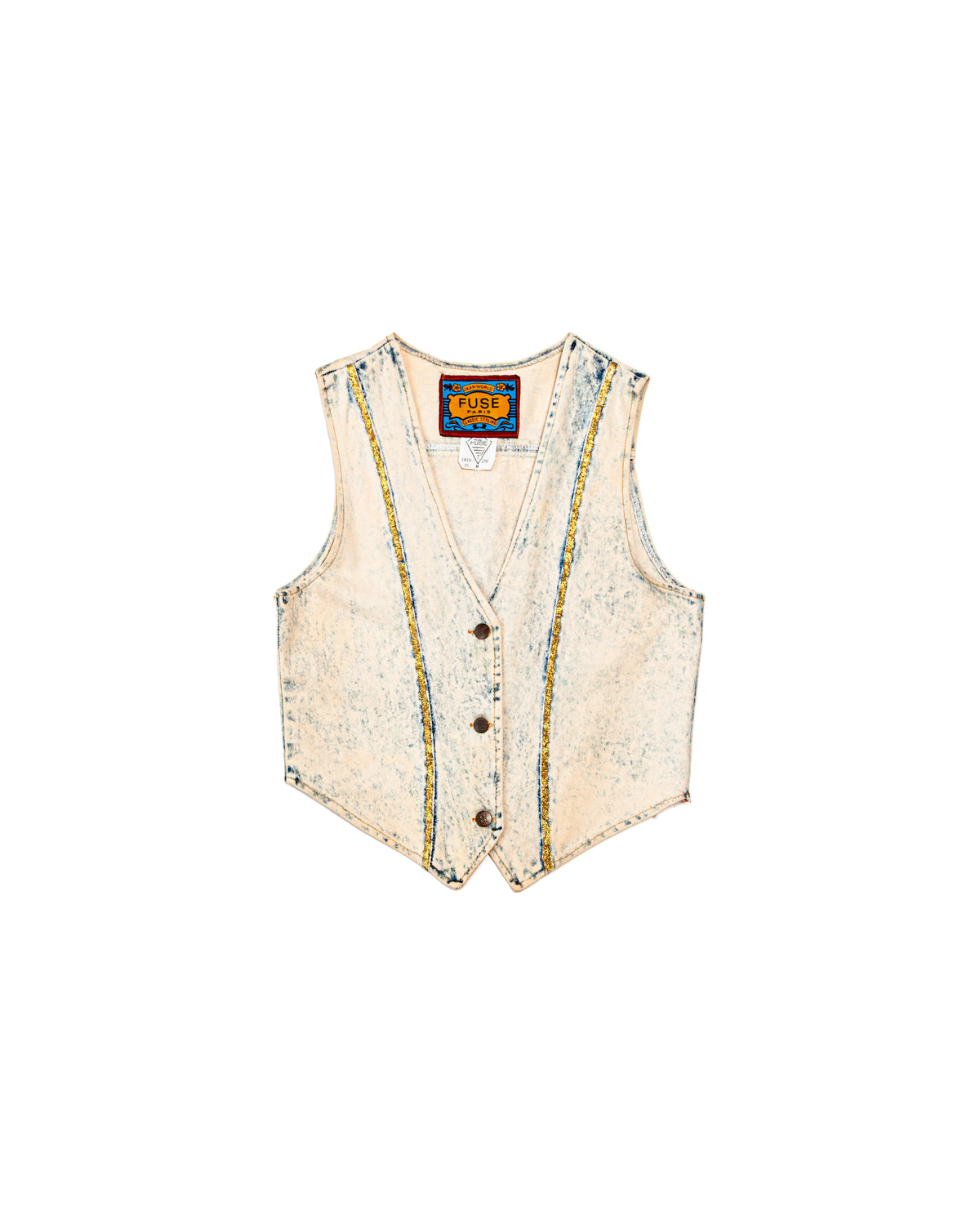 1980s Vintage Fuse Paris Acid Wash Denim Vest