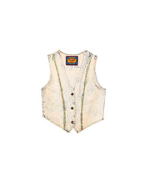 1980s Vintage Fuse Paris Acid Wash Denim Vest