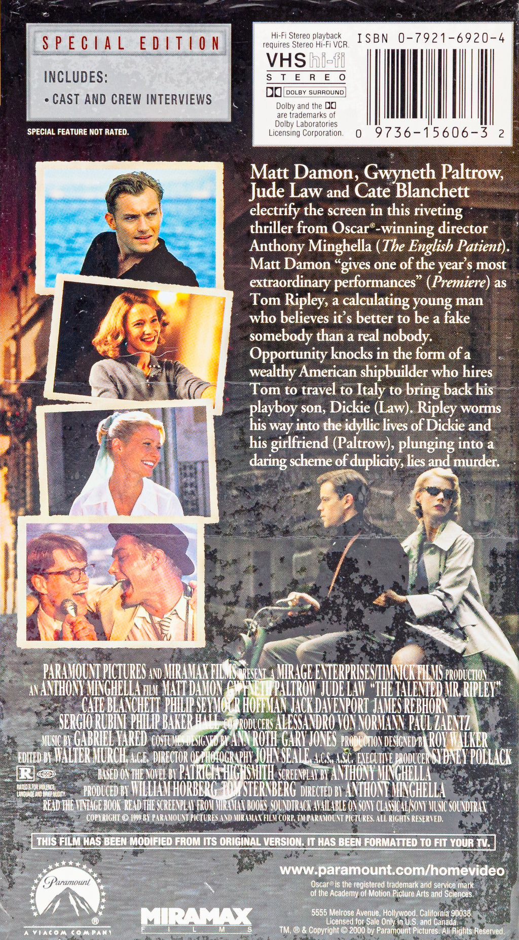 2001 (NOS) The Talented Mr. Ripley Special Edition - VHS Tape