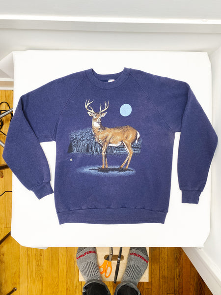 Vintage 1980s Deer Nature Wildlife Blue Moon Jerzees Sweatshirt (XL)