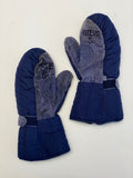 Vintage Quilted Leather Blue Winter Mittens Gloves (Large)