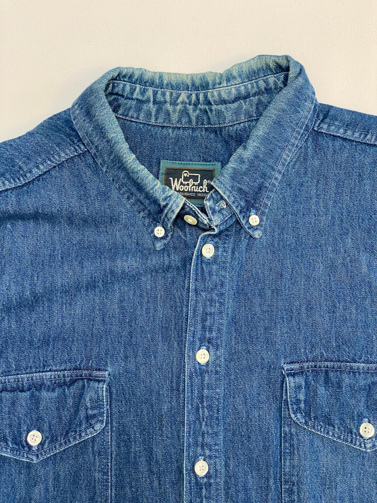 Vintage Woolrich Denim Button Up Shirt Made in USA (XXL)