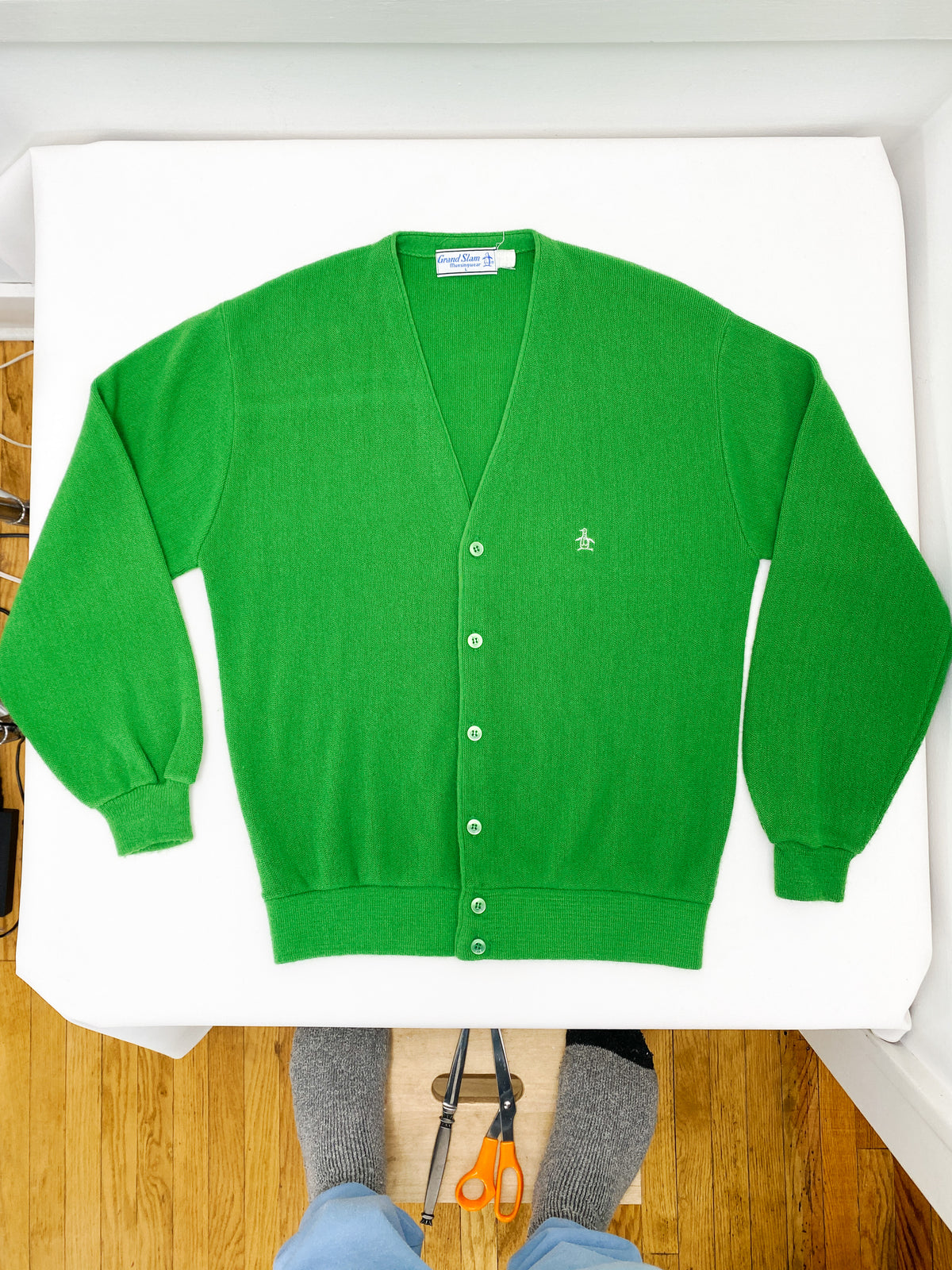 Vintage Grand Slam Munsingwear Penguin Green Cardigan Sweater (Large)