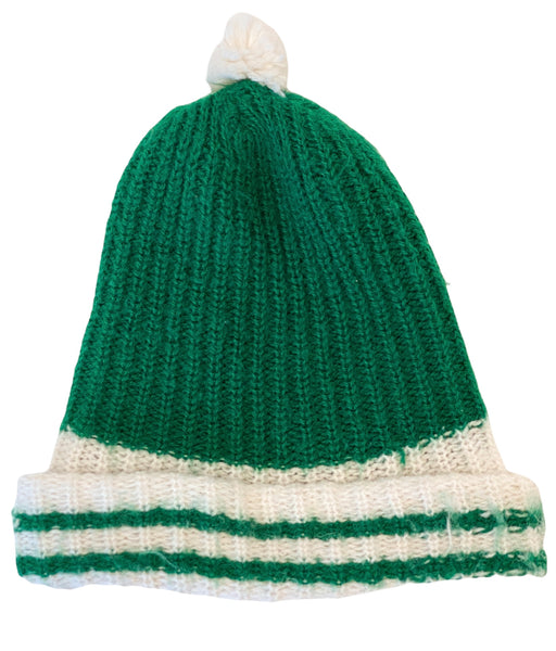 Vintage Green & White Knit Winter Ski Hat Beanie