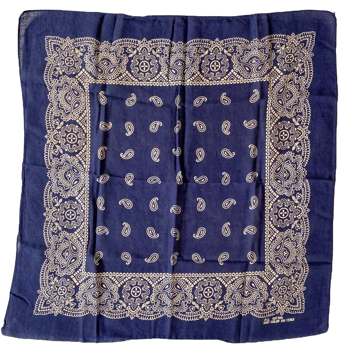 Vintage Fast Color RN 13960 Thin Navy Bandanna