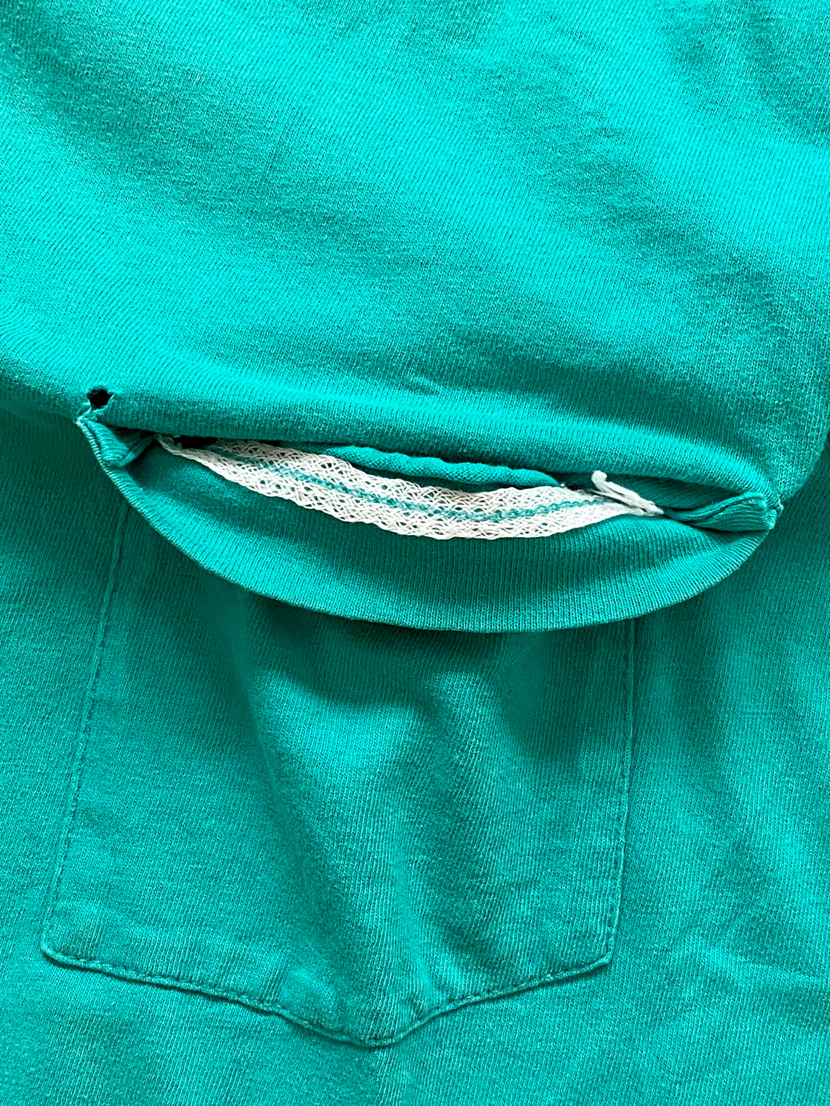 Vintage Fruit Of The Loom Teal Selvedge Single Stitch Pocket T-Shirt (Large)