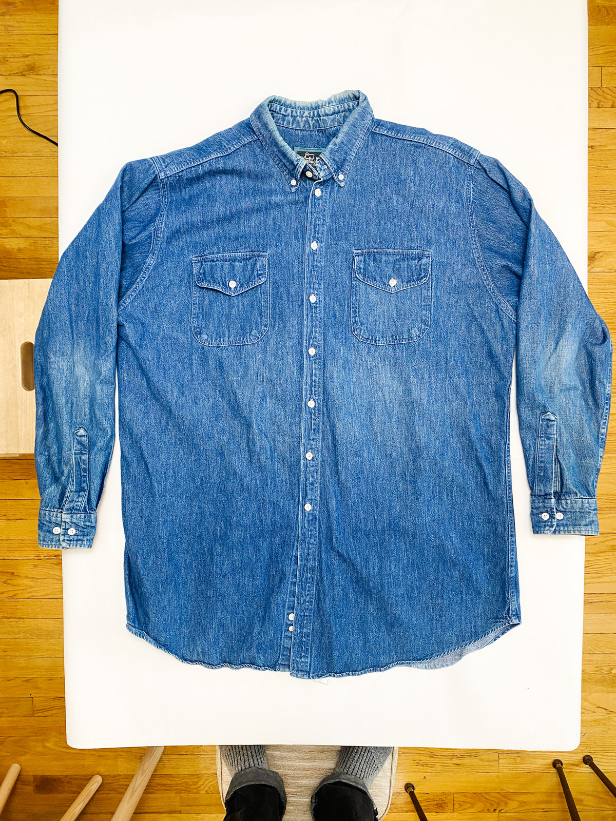 Vintage Woolrich Denim Button Up Shirt Made in USA (XXL)