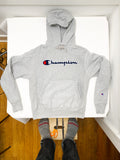 Champion Reverse Weave Script Patch Logo Hooded Sweatshirt Hoodie (Small)