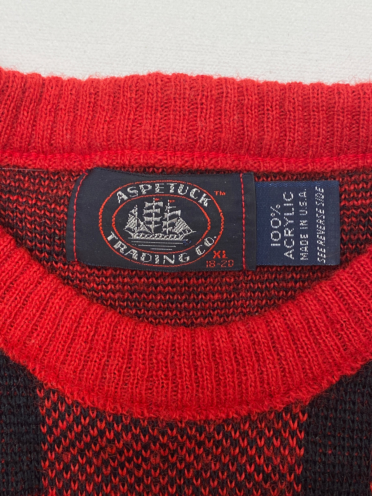 Vintage Aspetuck Trading Co. Made in USA Plaid Knit Sweater (XL 18-20)