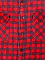Vintage Insulated Red Buffalo Check Flannel Plaid Button Up Shirt (Medium)