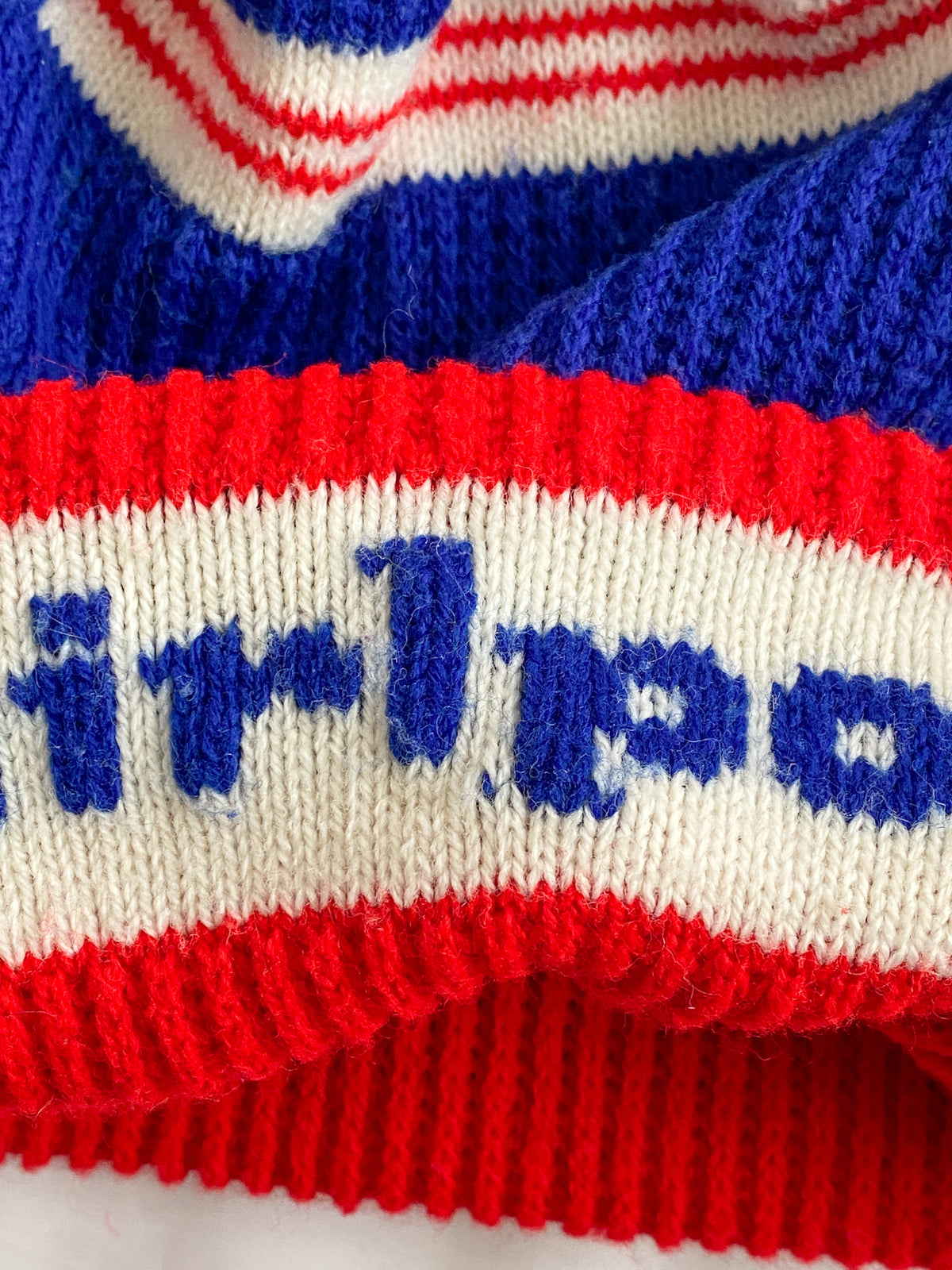 Vintage Whirlpool Red White & Blue Knit Winter Ski Hat Beanie