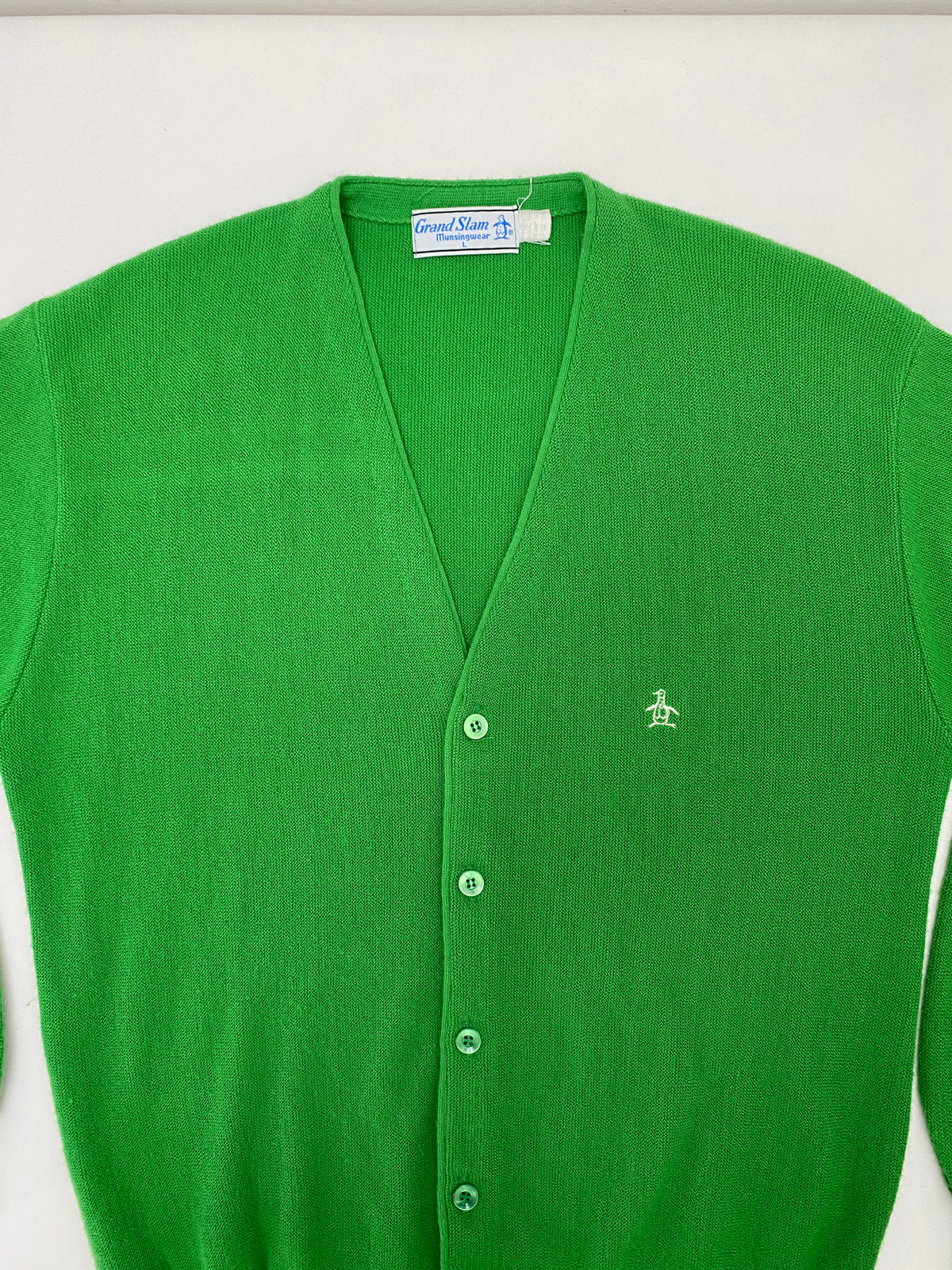 Vintage Grand Slam Munsingwear Penguin Green Cardigan Sweater (Large)