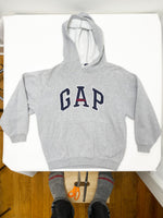 Vintage 1990s Gap Embroidered Gray Hooded Sweatshirt Hoodie (Kids XL - Adult S/Med Cropped)