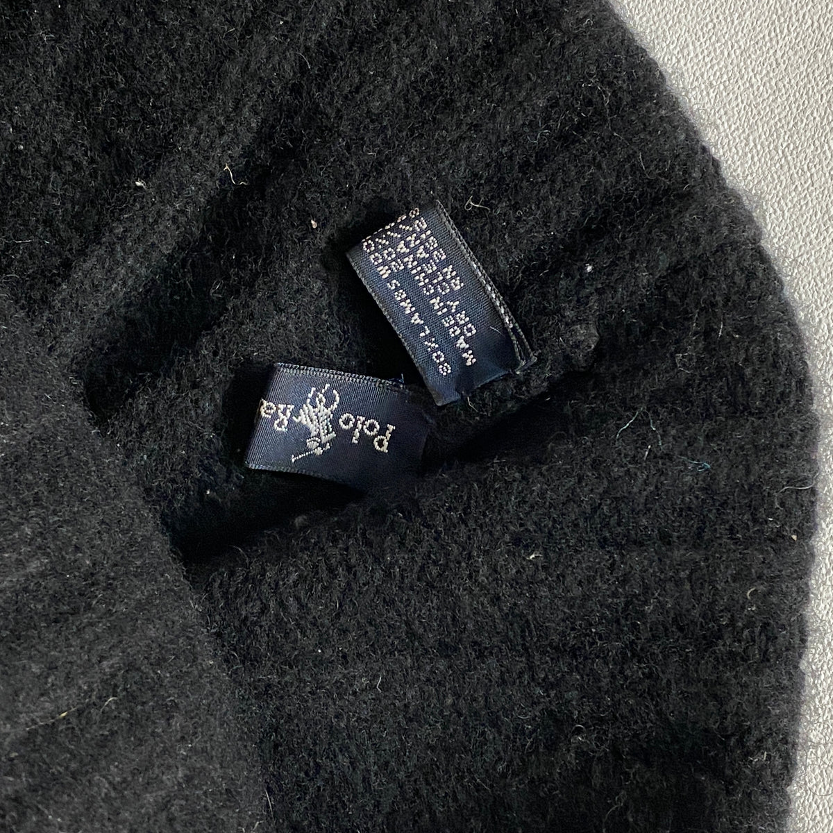 Polo Ralph Lauren Black Wool Ribbed Beanie Winter Hat