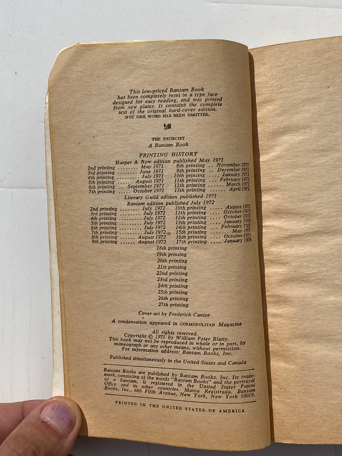1974 Vintage The Exorcist Paperback Book 27th Printing - by William Peter Blatty