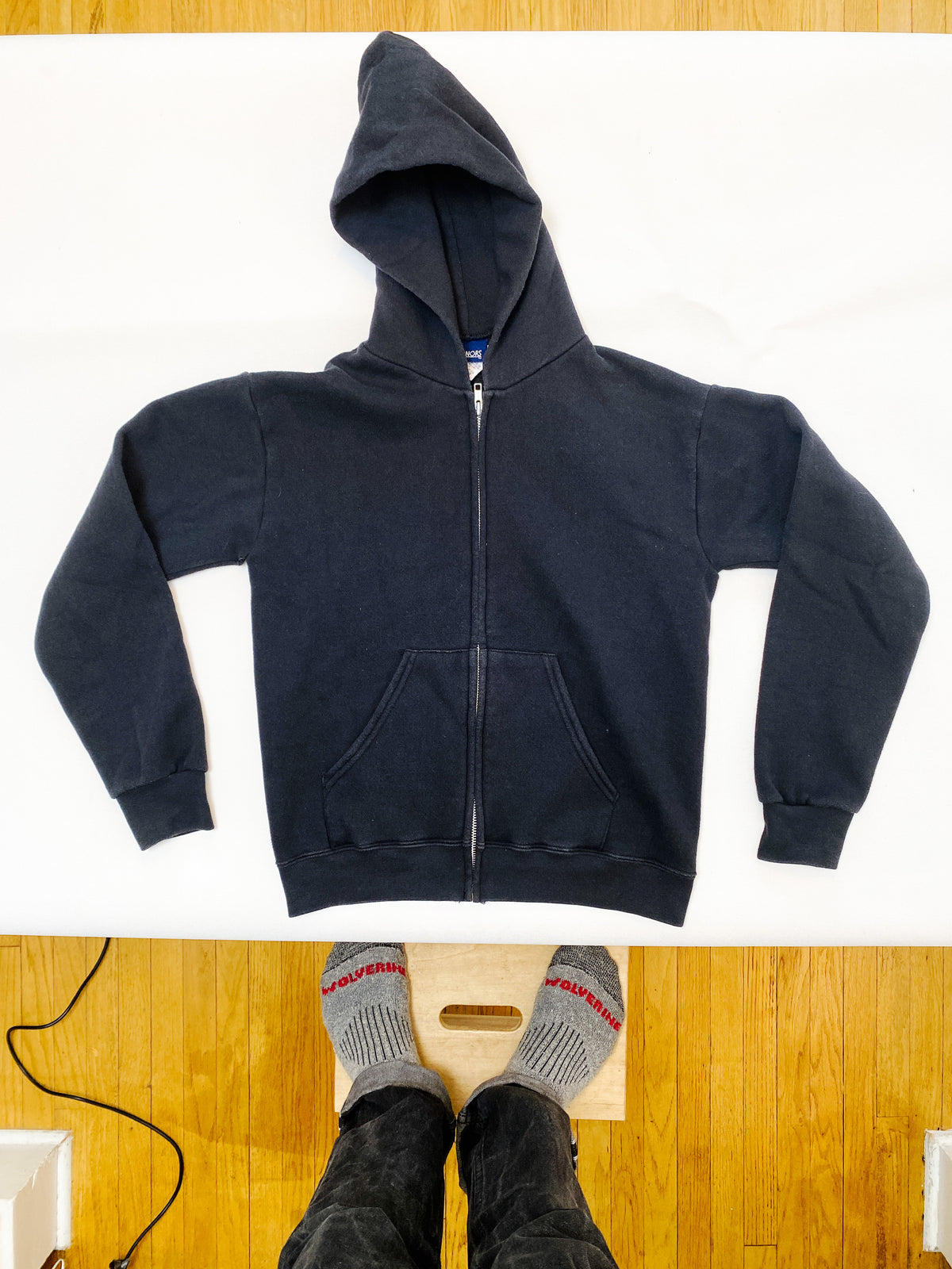 Vintage Black Zip Up Hoodie Made in USA (Kids XL)