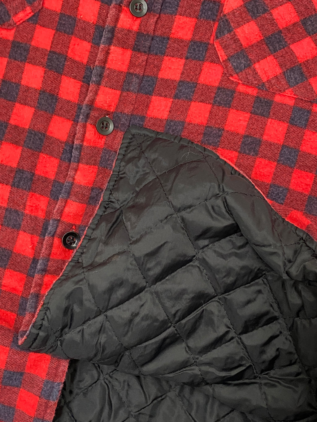Vintage Insulated Red Buffalo Check Flannel Plaid Button Up Shirt (Medium)