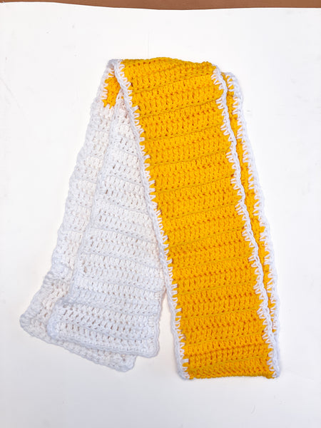 Vintage Handmade Crochet Yellow / White Scarf