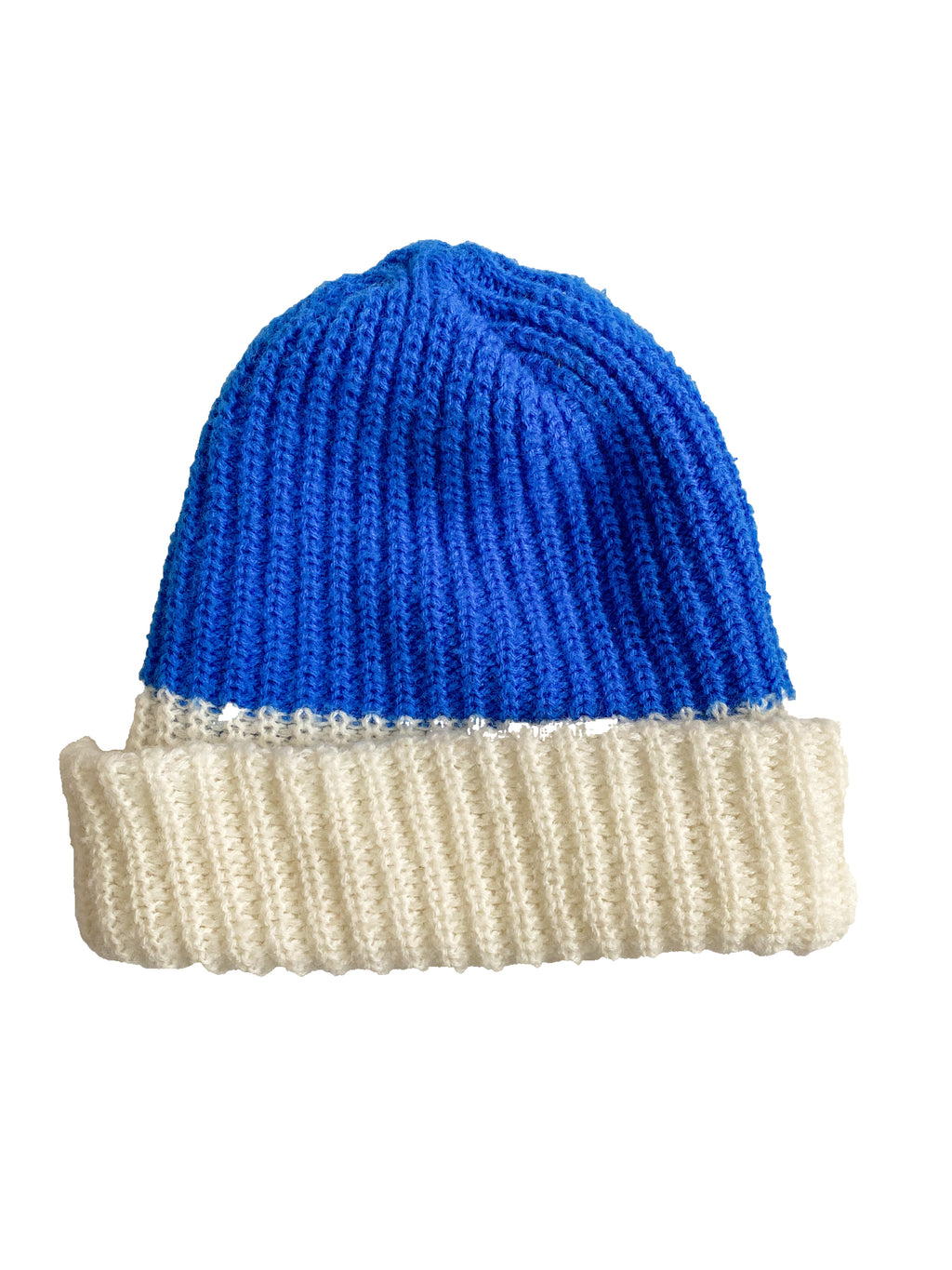Vintage Blue & White Knit Winter Ski Hat Beanie