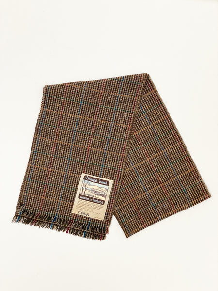 Vintage Donegal Tweed Made in Ireland Glen Check Orange Plaid Wool Scarf