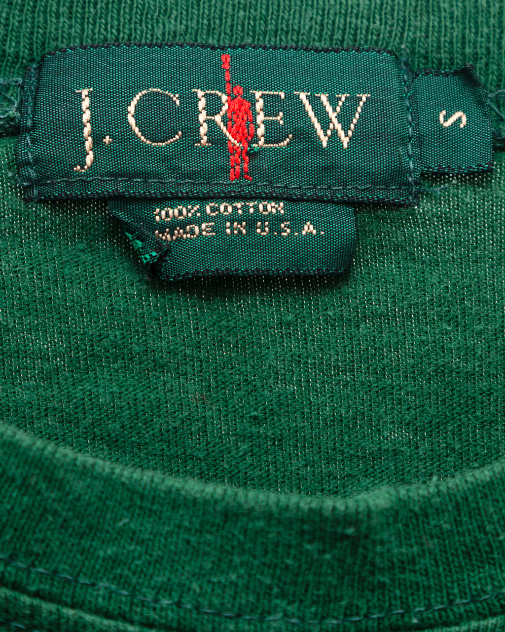 1990s Vintage J. Crew Green Pocket T-Shirt (Small)