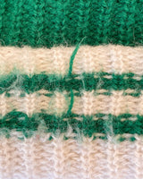 Vintage Green & White Knit Winter Ski Hat Beanie