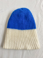 Vintage Blue & White Knit Winter Ski Hat Beanie
