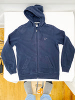 Nike Embroidered Swoosh Navy Blue Zip Up Hoodie (Large)