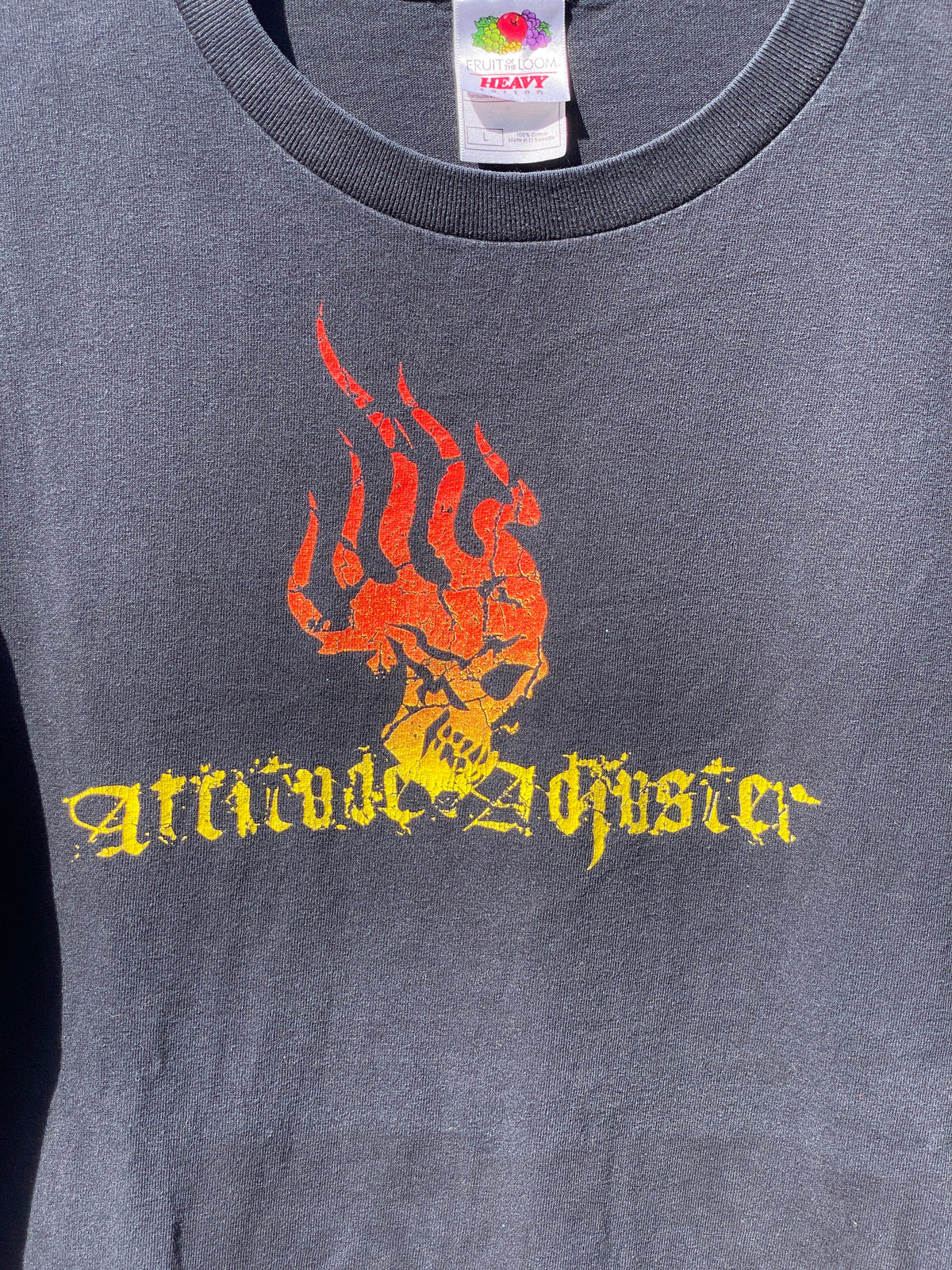 2000s Vintage Attitude Adjuster Flaming Skull T-Shirt (Large)